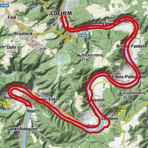 Sterrentour rondom Cochem - Tour 1: Rondrit over het Moezel-fietspad via Bremm naar Cochem