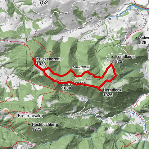 "Herndleck Rundweg": Kruckenbrettl (1020m), Teufelskirche (1080m) und Herndleck (1026m) ab Parkplatz Herndleck