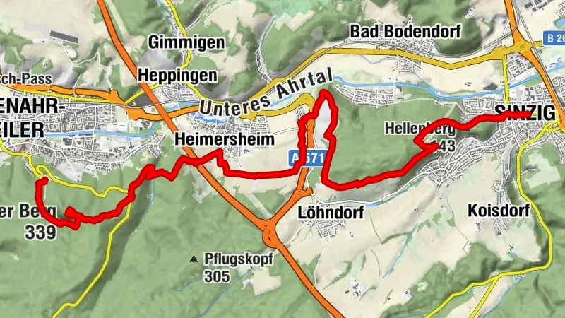 AhrSteig etappe 7: Bad Neuenahr centrum naar Sinzig (16 km)