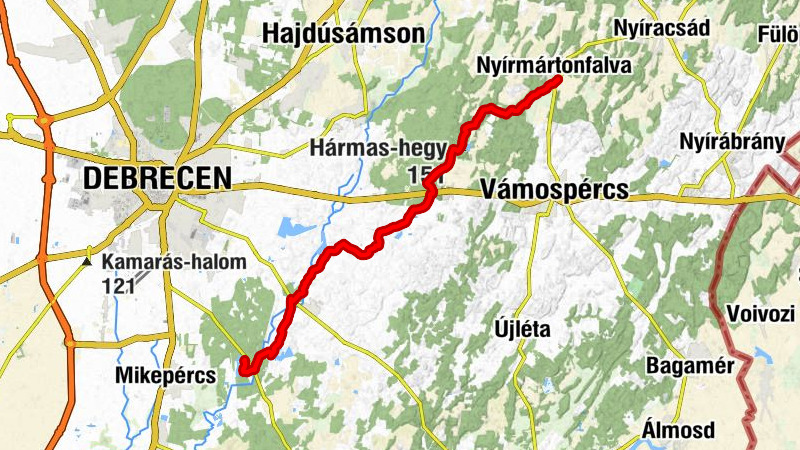 Nyírmártonfalva - Petőrészi-kilátó - Hármas-hegy - Debrecen