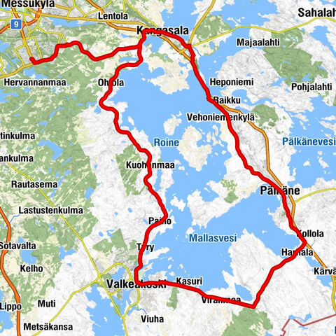 Etelä-Hervanta - Kangasala - Pälkäneen kirkko - Pälkäne