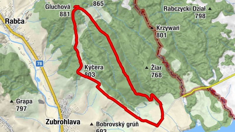 Zubrohlava - Kýčera - kaplnka pod Kýčerou - Gluchová