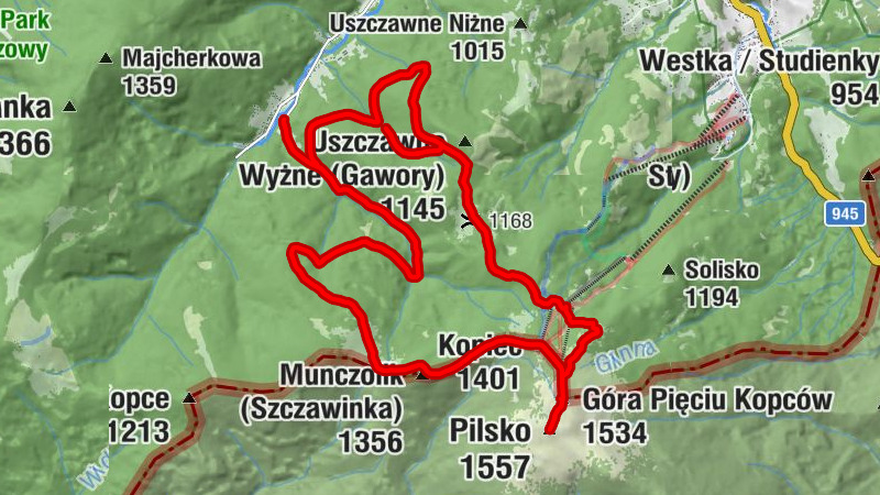 Korbielów - Pilsko - Góra Pięciu Kopców - Sopotnia Wielka