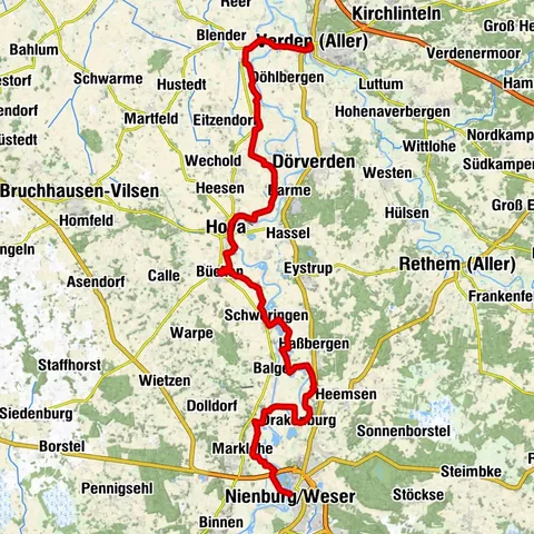 Weser-Radweg, 5. Etappe: Von Nienburg nach Verden