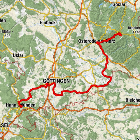 Weser-Harz-Heide long-distance cycle path from Hann. Münden to the Harz