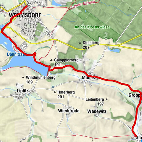 Lutherpad Saksen - Toegangsroute van Wermsdorf naar Glossen