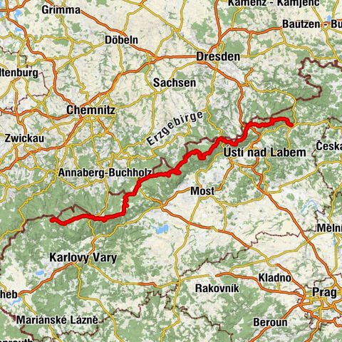 Ertsgebergte fietsroute Krusnohorska Magistrala R23 Jeleni-Decin